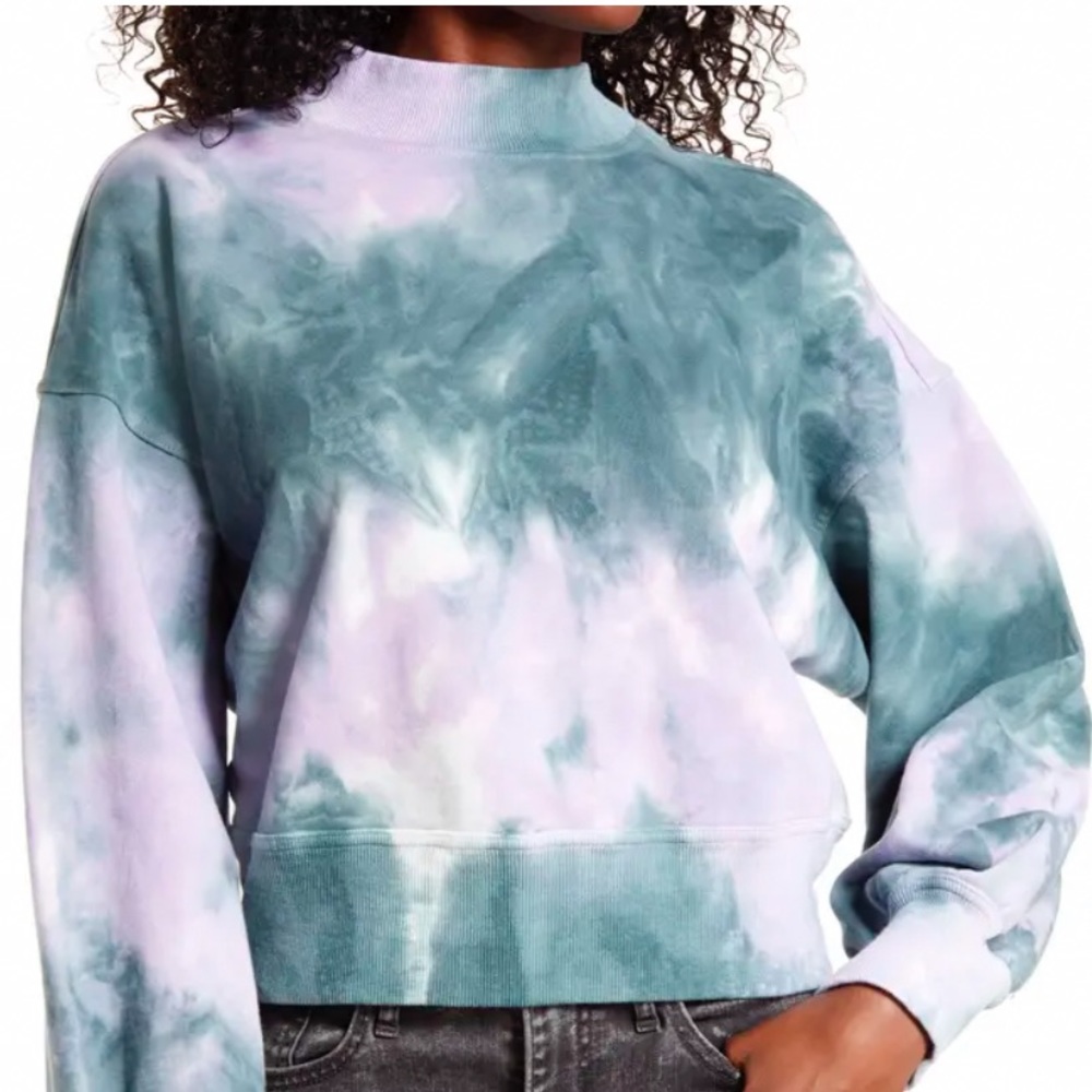 All in Favor Green and Pink Boxy Sweatshirt with Mandarin Collar